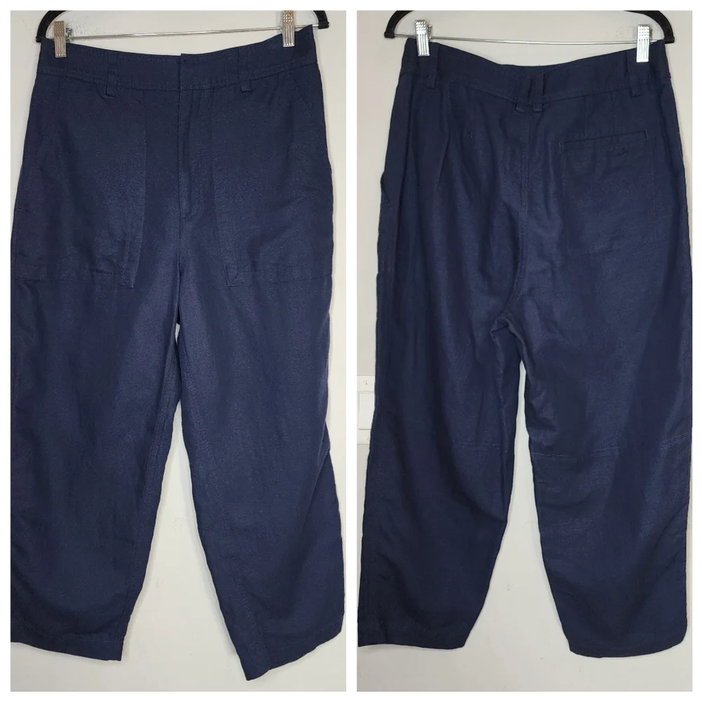 Banana Republic Linen Cotton Mya‎ Cargo Utility Pants Navy Blue Size 12